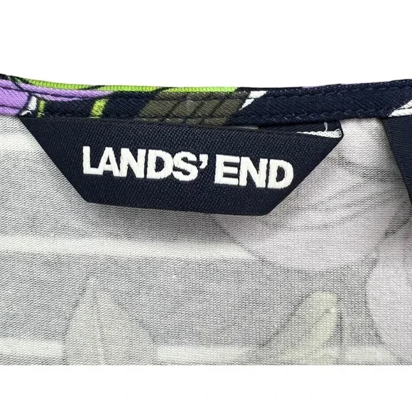 Lands End Floral Stripe T Shirt Dress Womens XL Navy Tropical Belted Modest - Picture 11 of 16